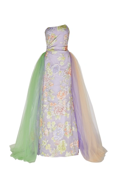 Rodarte Draped Jacquard Tulle Gown In Floral
