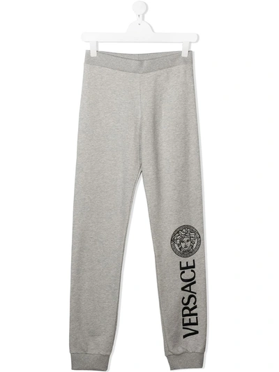 Young Versace Kids' Medusa Logo Track Trousers In Grey