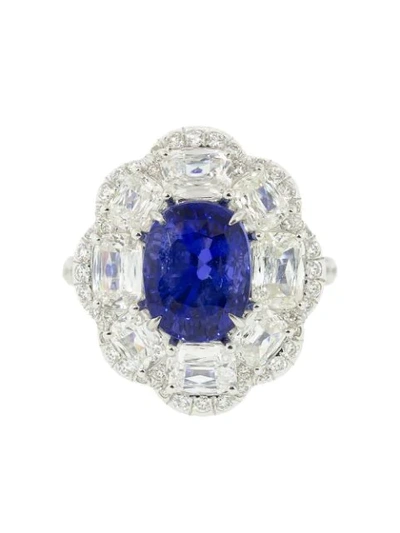 Saboo Fine Jewels 18kt White Gold Sapphire Diamond Ring In Whtgold