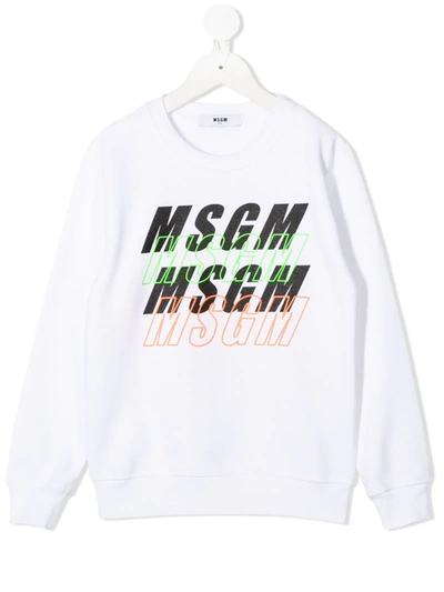 Msgm Kids' Logo-print Sweatshirt In White