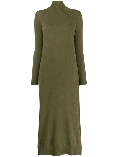 Agnona Wrap-neck Knitted Dress In Green