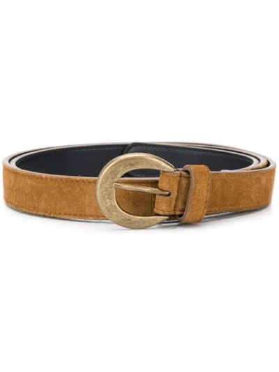 Saint Laurent Buckle-front Belt In Brown