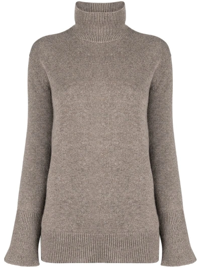 Agnona Roll-neck Bell Sleeved Jumper In Brown