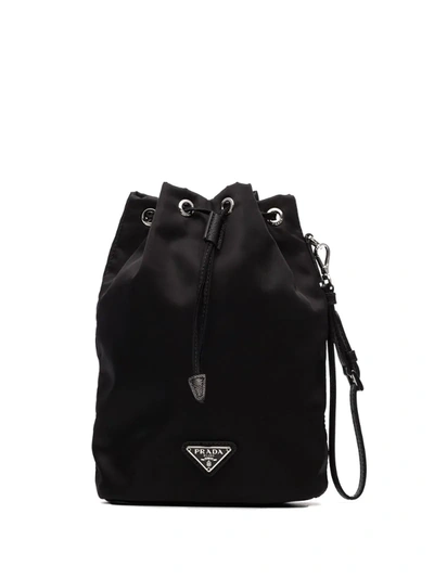Prada Vela Mini Bucket Bag Pouch In Black
