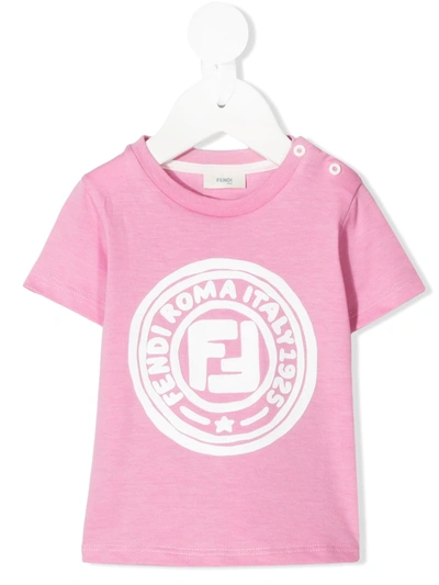 Fendi Babies' Logo Print T-shirt In Rosa/bianco