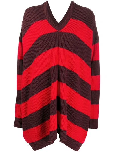 Marni Ribbed Knit Striped Jumper In Red