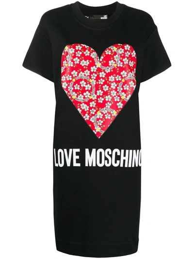 Love Moschino Heart Print T-shirt Dress In Black