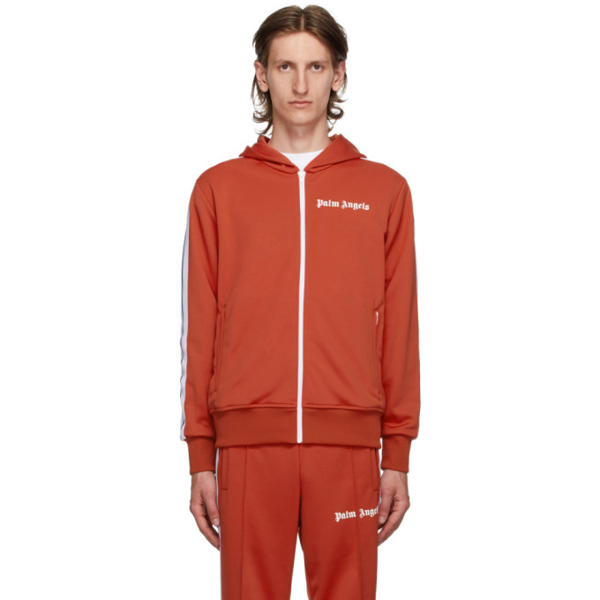 Palm Angels Logo Hooded Tracksuit Jacket In Red | ModeSens