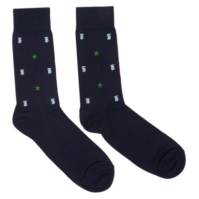 Burberry Star And Monogram Ankle Socks In Blue A1222