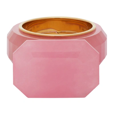 Bottega Veneta Faceted Jade Gold-plated Ring In 8336 Pink
