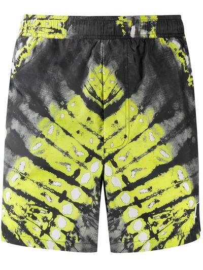 Valentino Men's Pop Skin Tie-dye Bermuda Shorts In Black/neon Yellow
