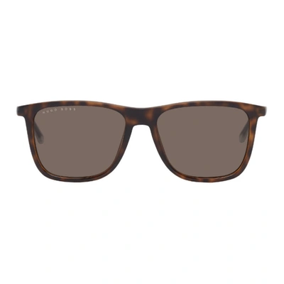 Hugo Boss Tortoiseshell Matte Rectangular Sunglasses In 0hgc Brown