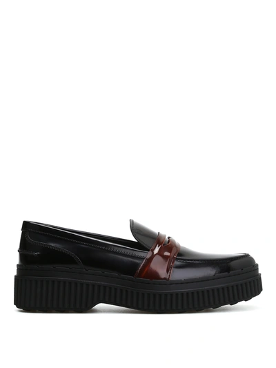 Tod's Pointy Loafers With Brown Penny Bar In Black