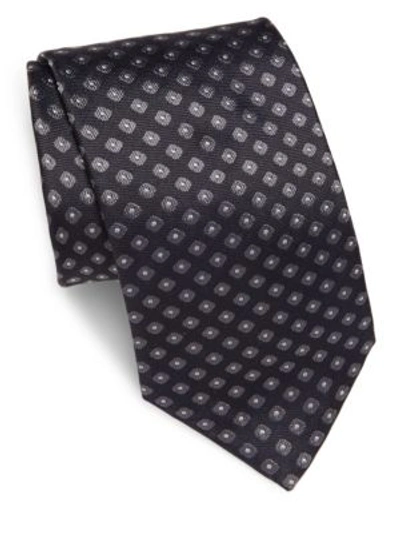 Brioni Woven Geometric-pattern Silk Tie In Charcoal