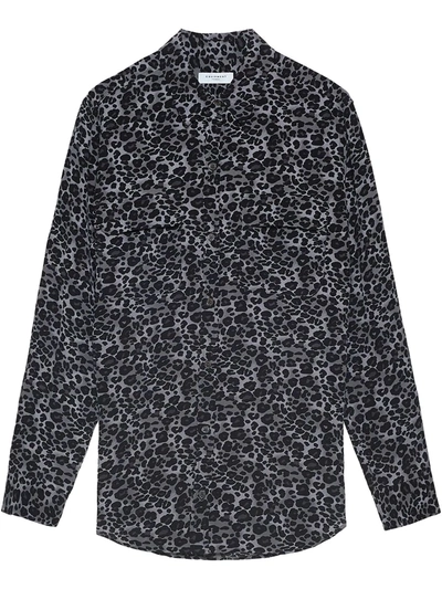 Equipment Signature Leopard Print Silk Shirt In Grey