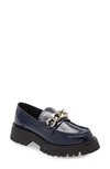 Jeffrey Campbell Recess Chain Platform Loafer In Navy Patent