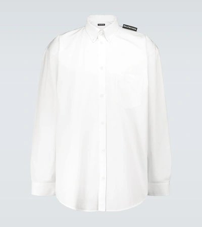 Balenciaga Tab Long-sleeved Cotton Shirt In White