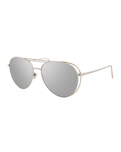 Linda Farrow Open-inset Aviator Sunglasses, White Gold In Gray