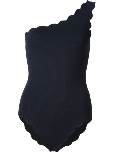 Marysia Santa Barbara One-shoulder Scalloped Stretch-crepe Swimsuit In Black