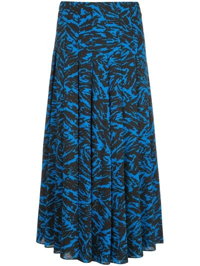 Jason Wu Pleated Zebra-print Crepe Midi Skirt In Cobalt Blue
