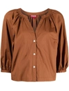 Staud New Dill Stretch Cotton Button-up Blouse In Tan