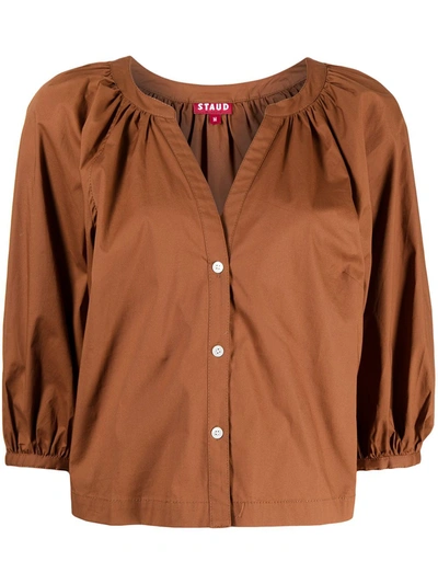 Staud New Dill Stretch Cotton Button-up Blouse In Tan