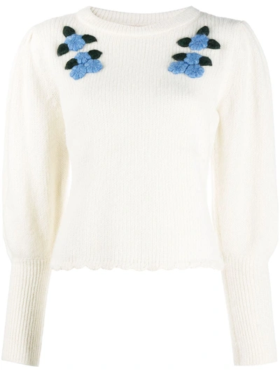 Shrimps Elinor Floral-embroidered Wool-blend Jumper In Neutrals