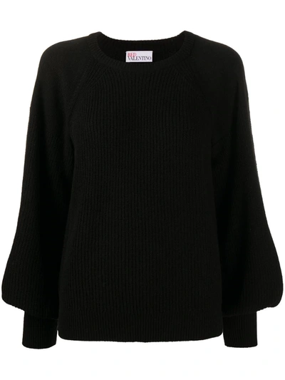 Red Valentino Puffed Sleeves Wool Blend Sweater In Black