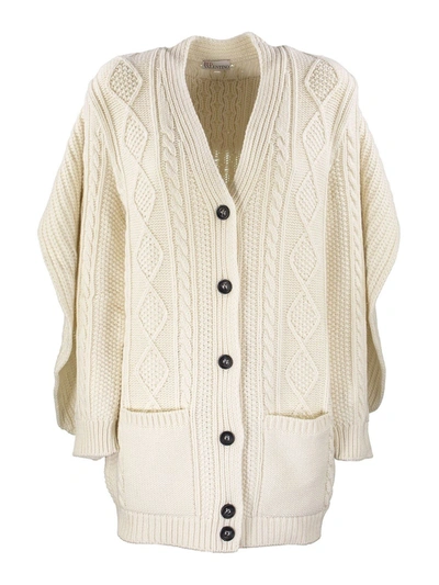 Red Valentino Ruffled Maxi Cardigan In Ivory Color In White