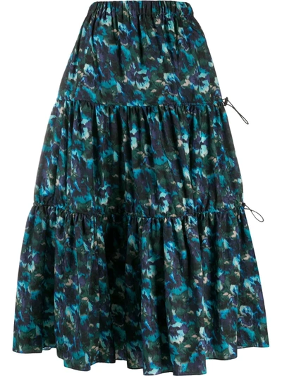 Kenzo Floral-print Tiered Skirt In Blue