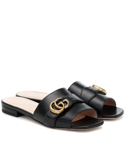 Gucci Women's Leather Slides With Double G In Black