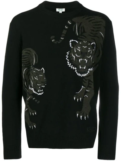 Kenzo Tiger Embroidered Sweater In Black