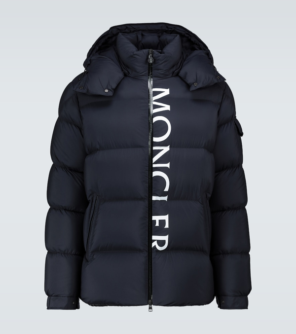 Moncler Logo Feather Down Jacket In 776 Blue | ModeSens
