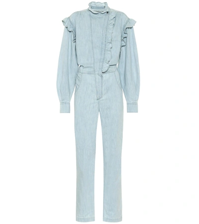 Isabel Marant Étoile Gayle Ruffled Cotton Denim Jumpsuit In Blue-lt