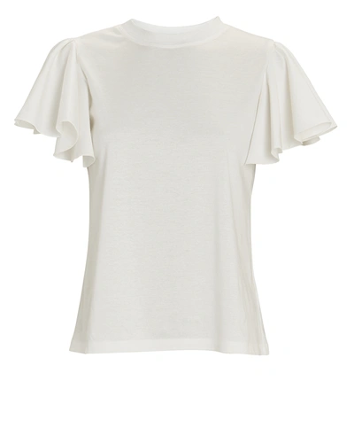 Adeam Ruffled Cotton T-shirt In White