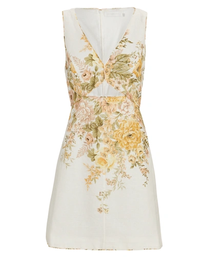 Zimmermann Amelie Floral Print Cut Out Dress In Ivory