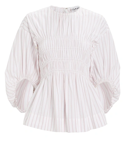 Ganni Striped Balloon Sleeve Top In White/pink