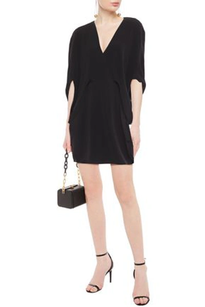 Halston Wrap-effect Cape-back Stretch-crepe Mini Dress In Black
