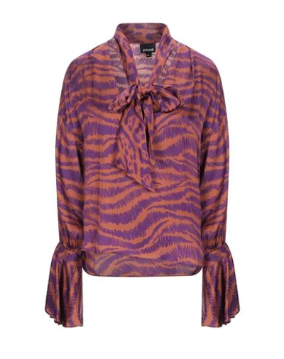 Just Cavalli Pussy-bow Printed Satin Blouse In Brown