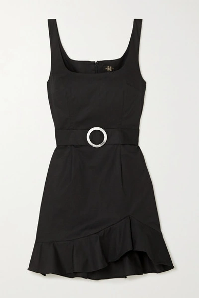De La Vali Fluted Buckle-embellished Stretch-cotton Poplin Mini Dress In Black