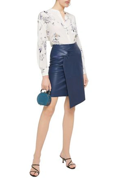 Ba&sh Asymmetric Twisted Leather Skirt In Storm Blue