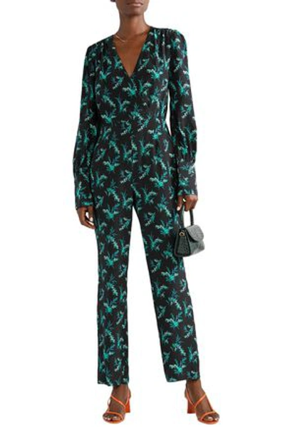 Les Rêveries Wrap-effect Floral-print Silk Crepe De Chine Jumpsuit In Black