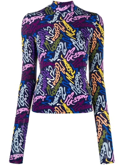 M Missoni Long Sleeve Abstract Print Knitted Top In Blue