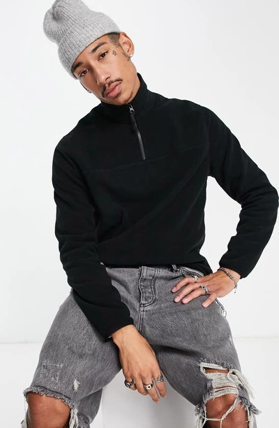 Asos Design Muscle Half Zip Sweatshirt In Black - Black