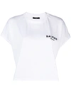 Balmain Cropped Flocked Cotton-jersey T-shirt In White