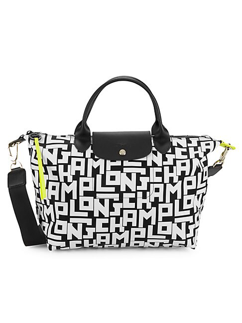 Longchamp Le Pliage Lgp Logo Top Handle Bag In Black White | ModeSens