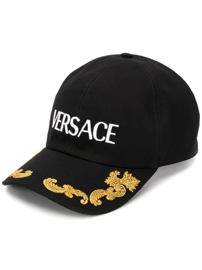 Versace Logo-embroidered Cotton Baseball Cap In Black