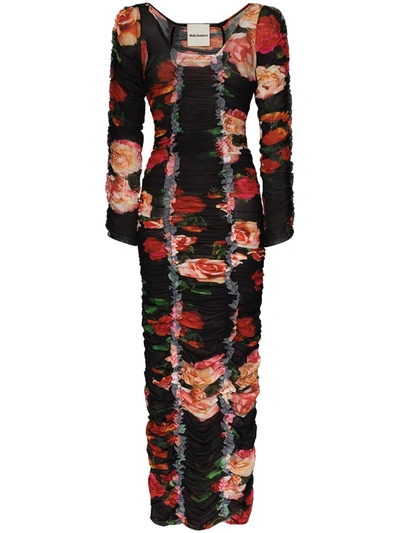 Molly Goddard Roma Gathered Floral-print Mesh Maxi Dress In Red