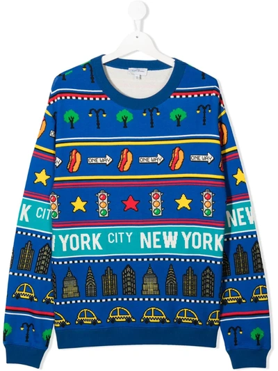 Little Marc Jacobs Teen New York City Print Sweatshirt In Blue