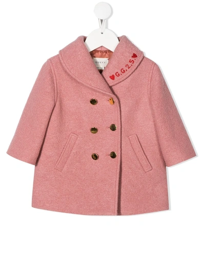 Gucci Pink Coat With Double Gg For Baby Girl ModeSens